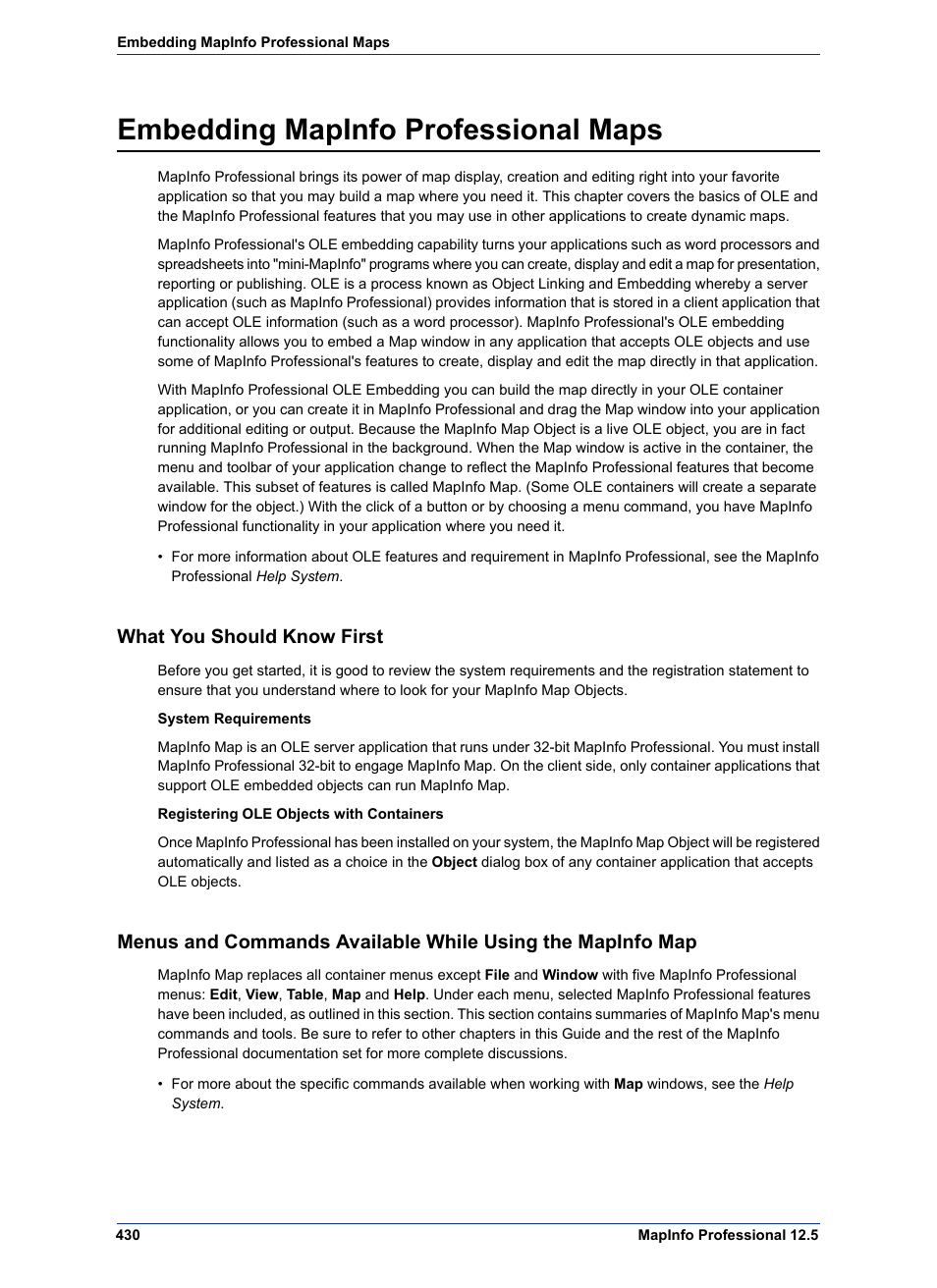 Embedding mapinfo professional maps, What you should know first | Pitney Bowes MapInfo Professional User Manual | Page 430 / 540