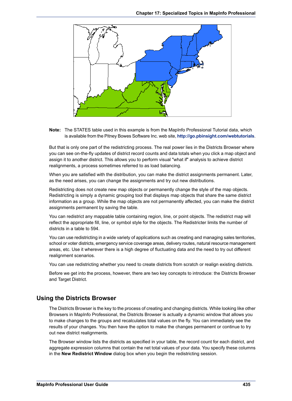 Using the districts browser | Pitney Bowes MapInfo Professional User Manual | Page 435 / 540