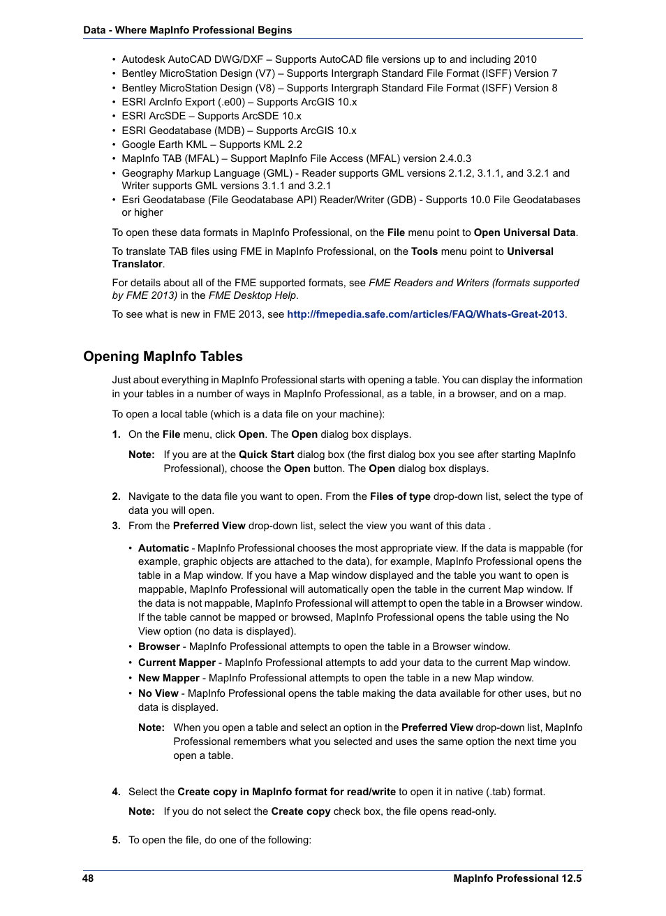 Opening mapinfo tables | Pitney Bowes MapInfo Professional User Manual | Page 48 / 540