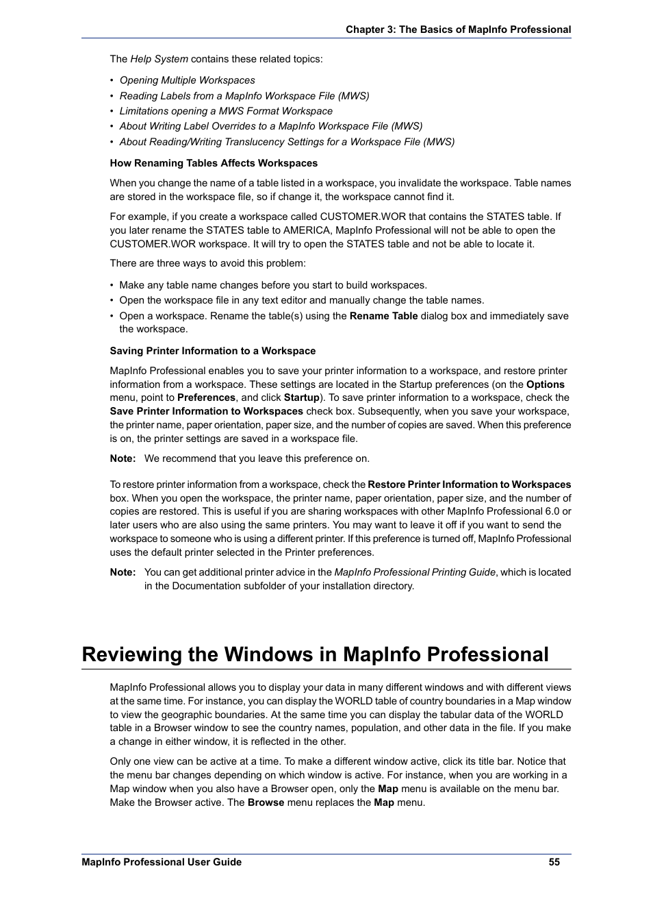 Reviewing the windows in mapinfo professional | Pitney Bowes MapInfo Professional User Manual | Page 55 / 540