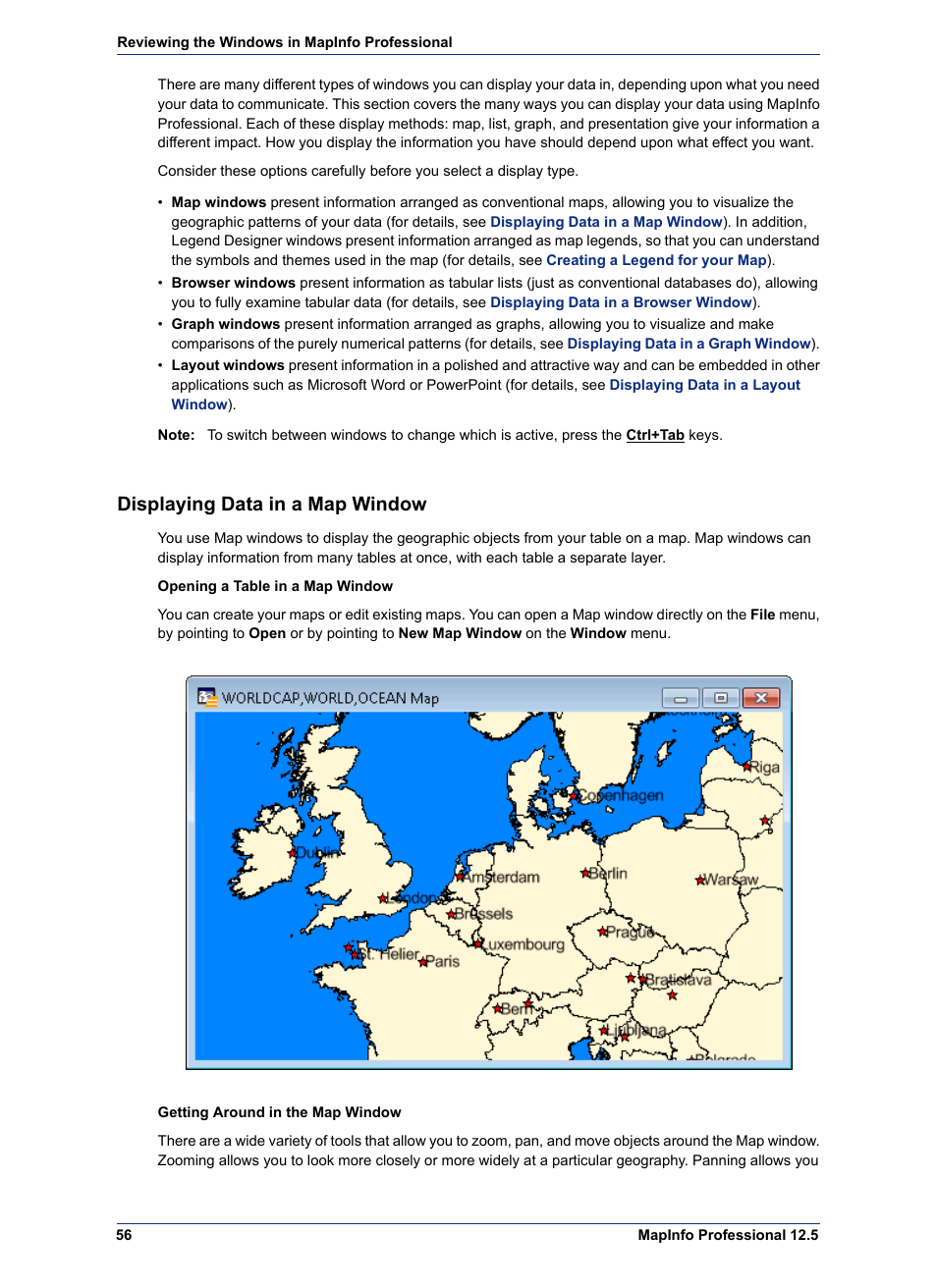 Displaying data in a map window | Pitney Bowes MapInfo Professional User Manual | Page 56 / 540