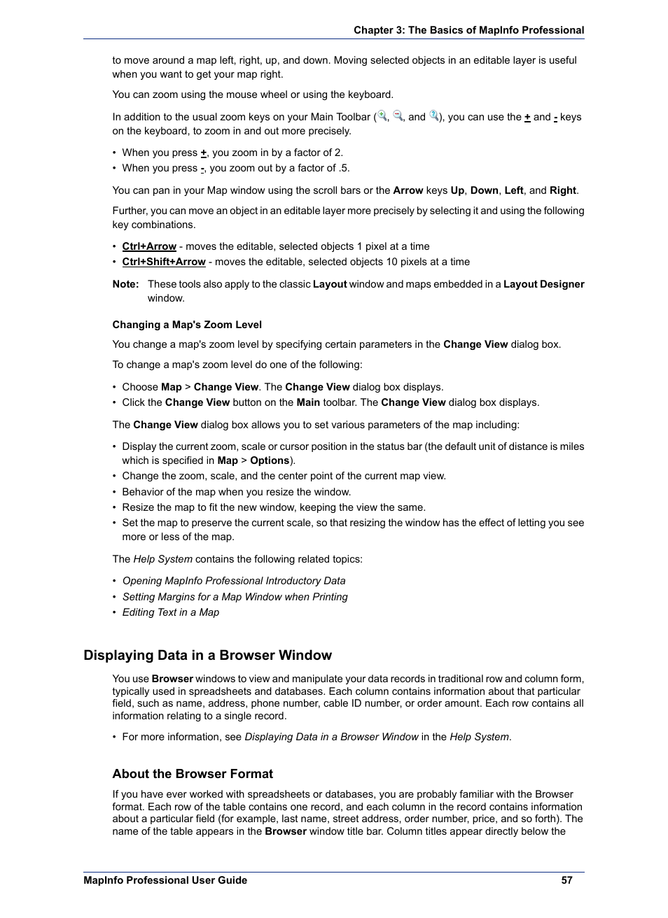 Displaying data in a browser window, About the browser format | Pitney Bowes MapInfo Professional User Manual | Page 57 / 540