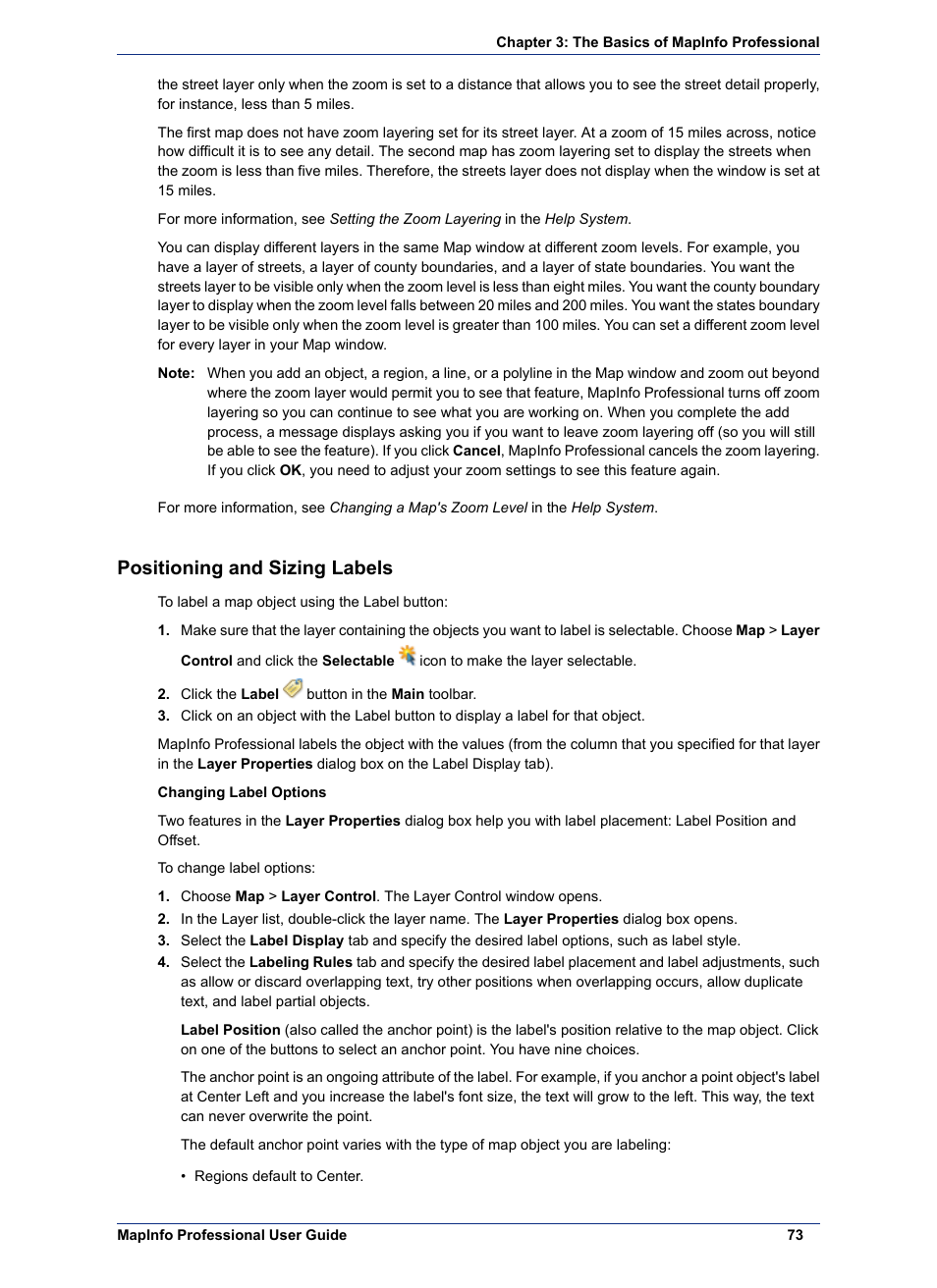 Positioning and sizing labels | Pitney Bowes MapInfo Professional User Manual | Page 73 / 540