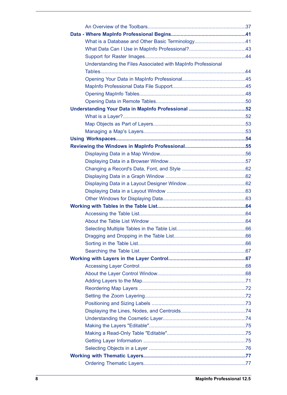 Pitney Bowes MapInfo Professional User Manual | Page 8 / 540