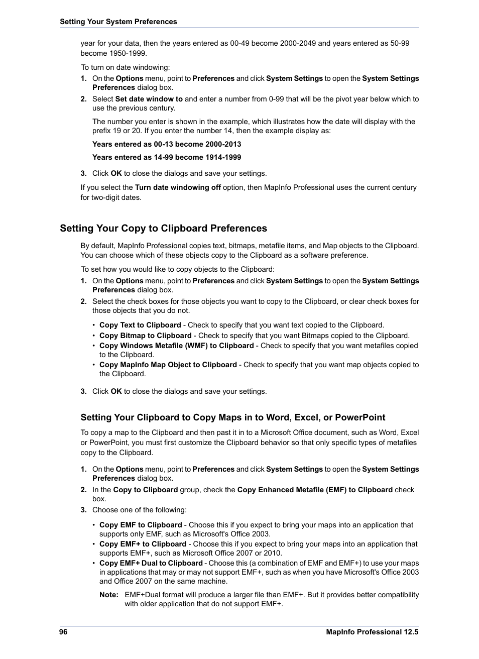 Setting your copy to clipboard preferences | Pitney Bowes MapInfo Professional User Manual | Page 96 / 540
