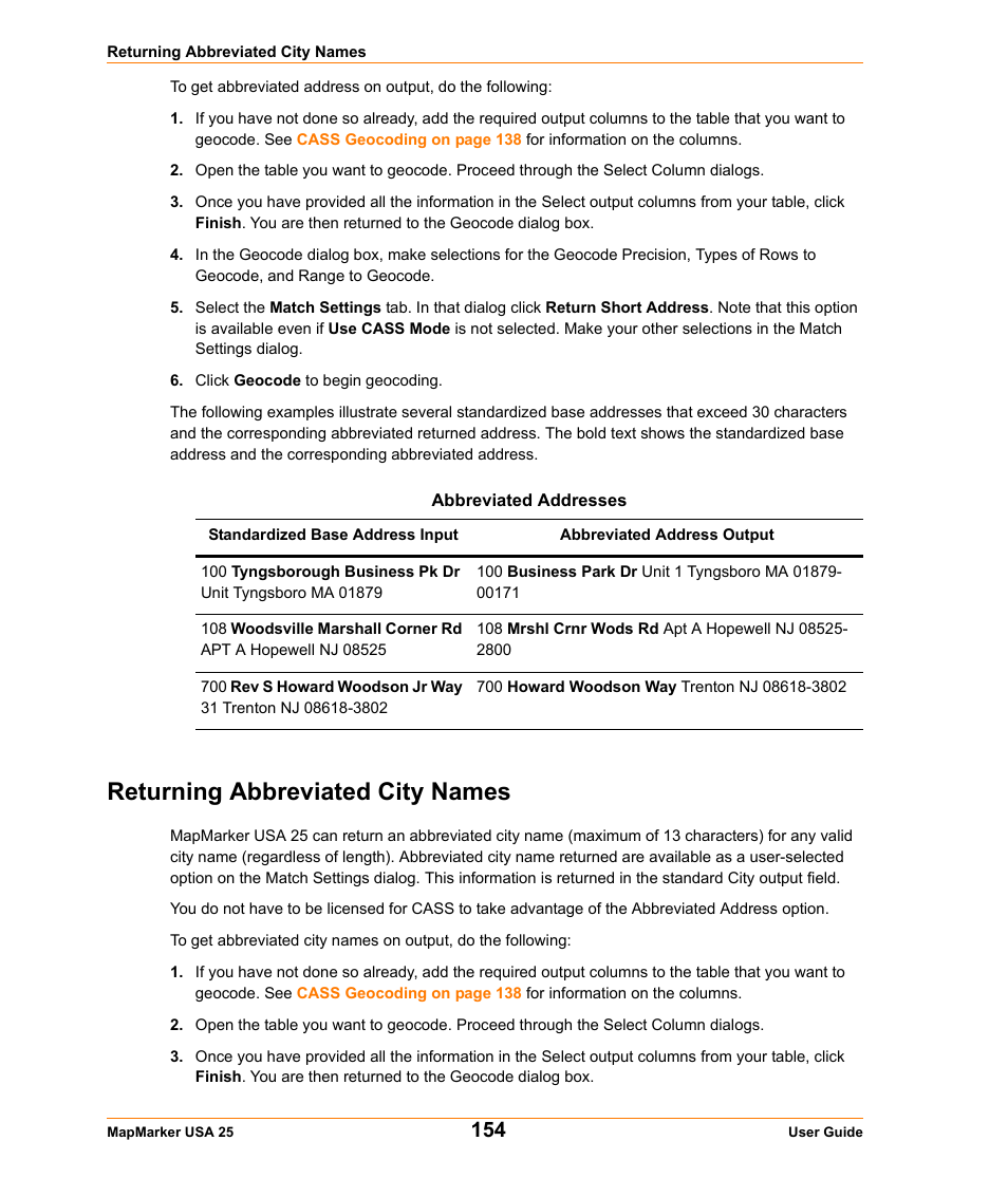 Returning abbreviated city names | Pitney Bowes MapMarker USA User Manual | Page 154 / 334