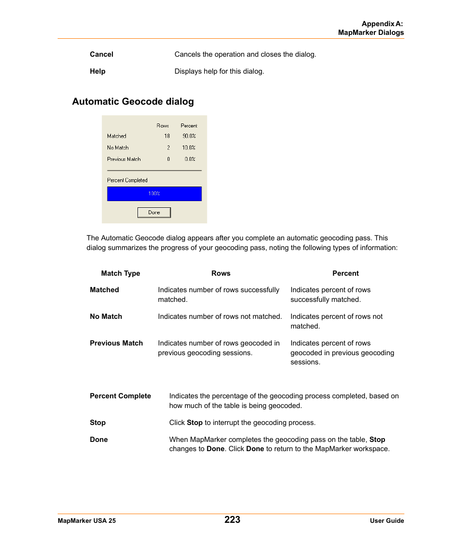 Automatic geocode dialog | Pitney Bowes MapMarker USA User Manual | Page 223 / 334