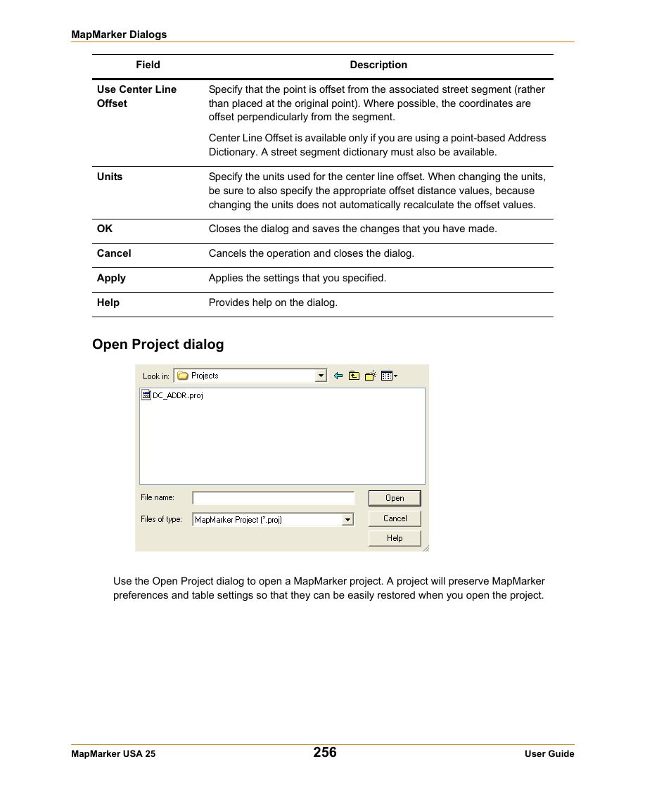 Open project dialog | Pitney Bowes MapMarker USA User Manual | Page 256 / 334