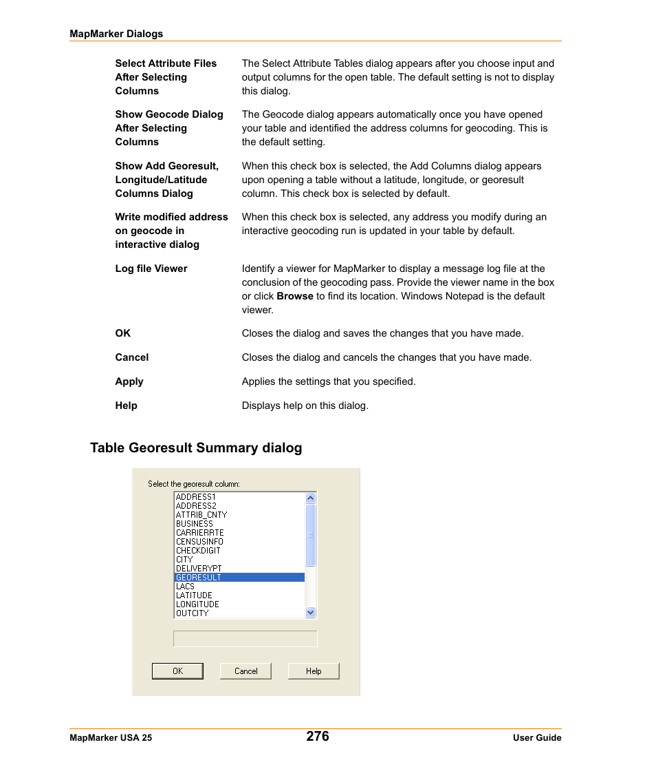 Table georesult summary dialog | Pitney Bowes MapMarker USA User Manual | Page 276 / 334