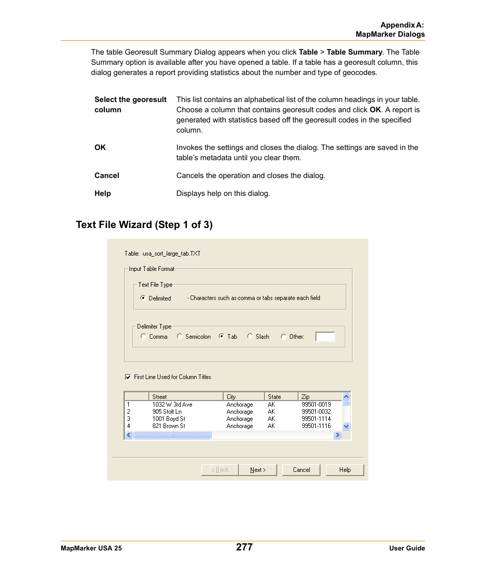 Text file wizard (step 1 of 3) | Pitney Bowes MapMarker USA User Manual | Page 277 / 334