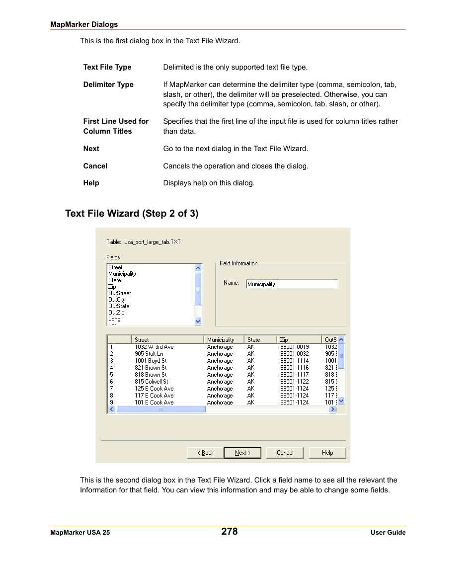 Text file wizard (step 2 of 3) | Pitney Bowes MapMarker USA User Manual | Page 278 / 334