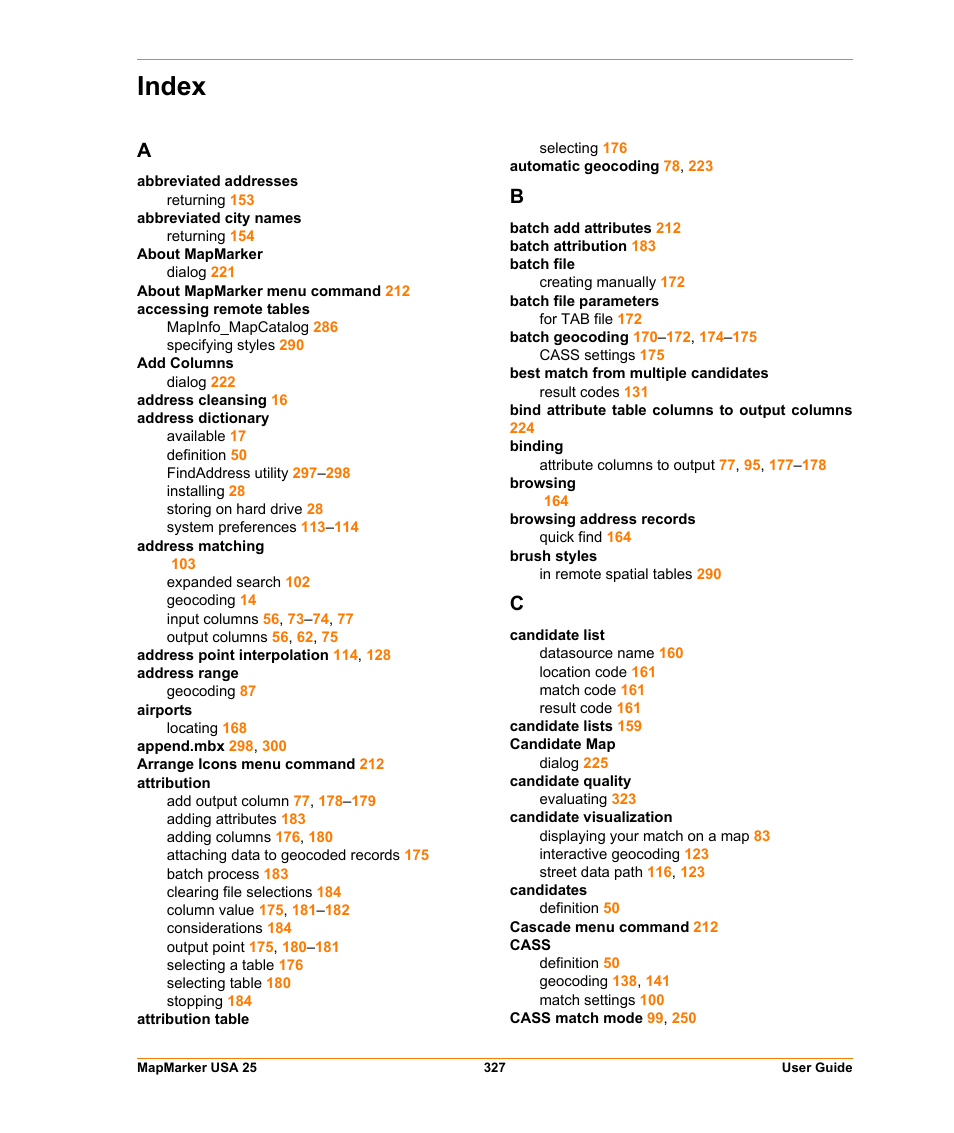 Index | Pitney Bowes MapMarker USA User Manual | Page 327 / 334