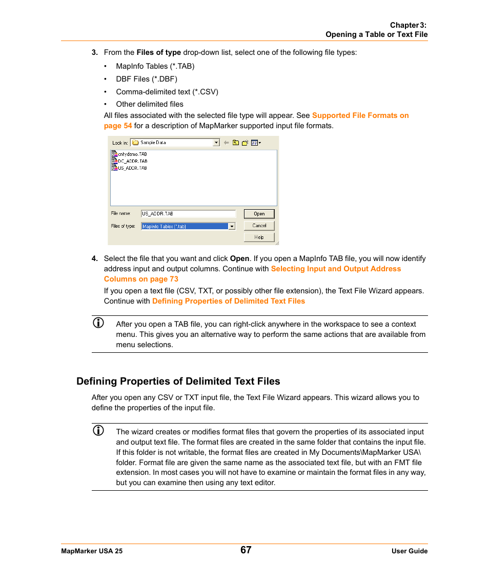 Defining properties of delimited text files, R. see | Pitney Bowes MapMarker USA User Manual | Page 67 / 334