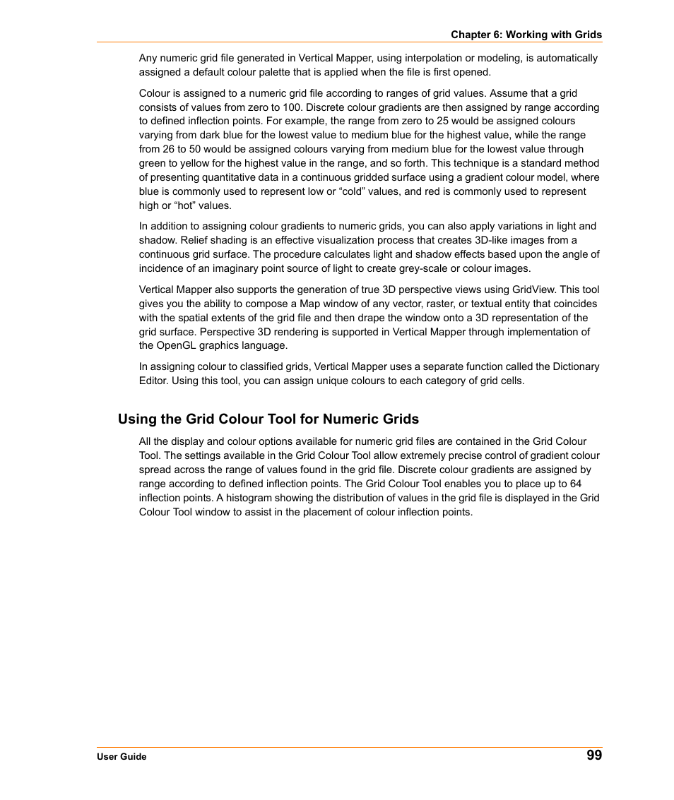 Using the grid colour tool for numeric grids, Using the | Pitney Bowes MapInfo Vertical Mapper User Manual | Page 101 / 213