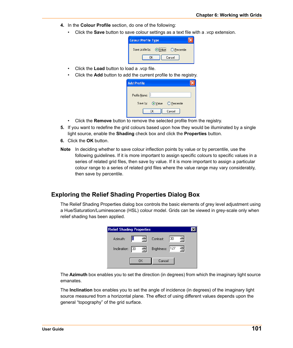 Exploring the relief shading properties dialog box | Pitney Bowes MapInfo Vertical Mapper User Manual | Page 103 / 213