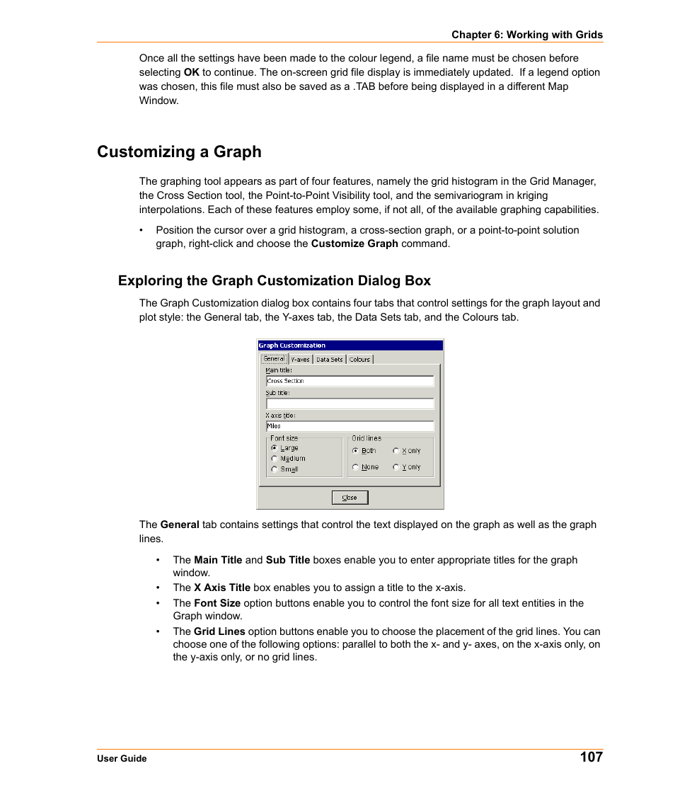 Customizing a graph, Exploring the graph customization dialog box | Pitney Bowes MapInfo Vertical Mapper User Manual | Page 109 / 213