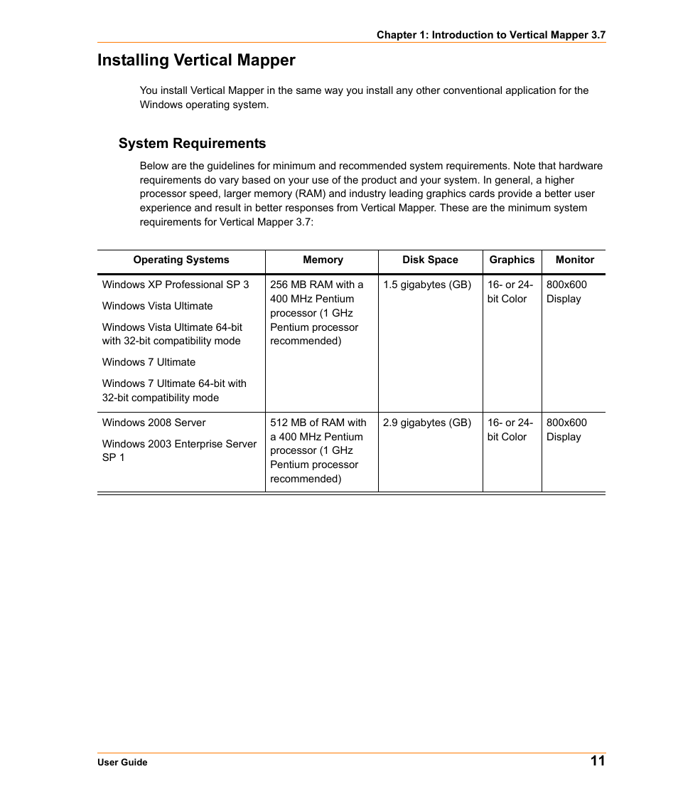 Installing vertical mapper, System requirements | Pitney Bowes MapInfo Vertical Mapper User Manual | Page 11 / 213