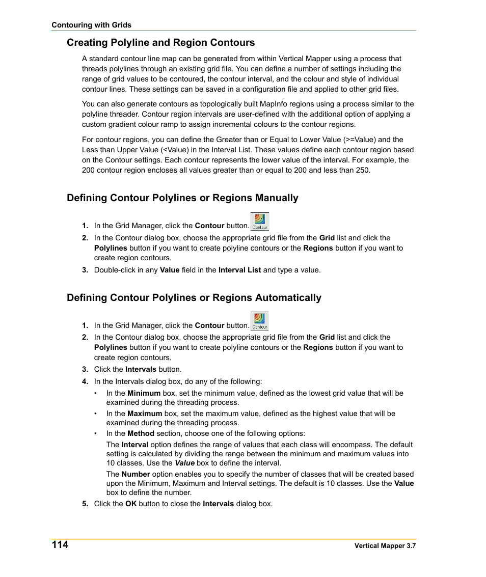 Creating polyline and region contours, Defining contour polylines or regions manually | Pitney Bowes MapInfo Vertical Mapper User Manual | Page 116 / 213