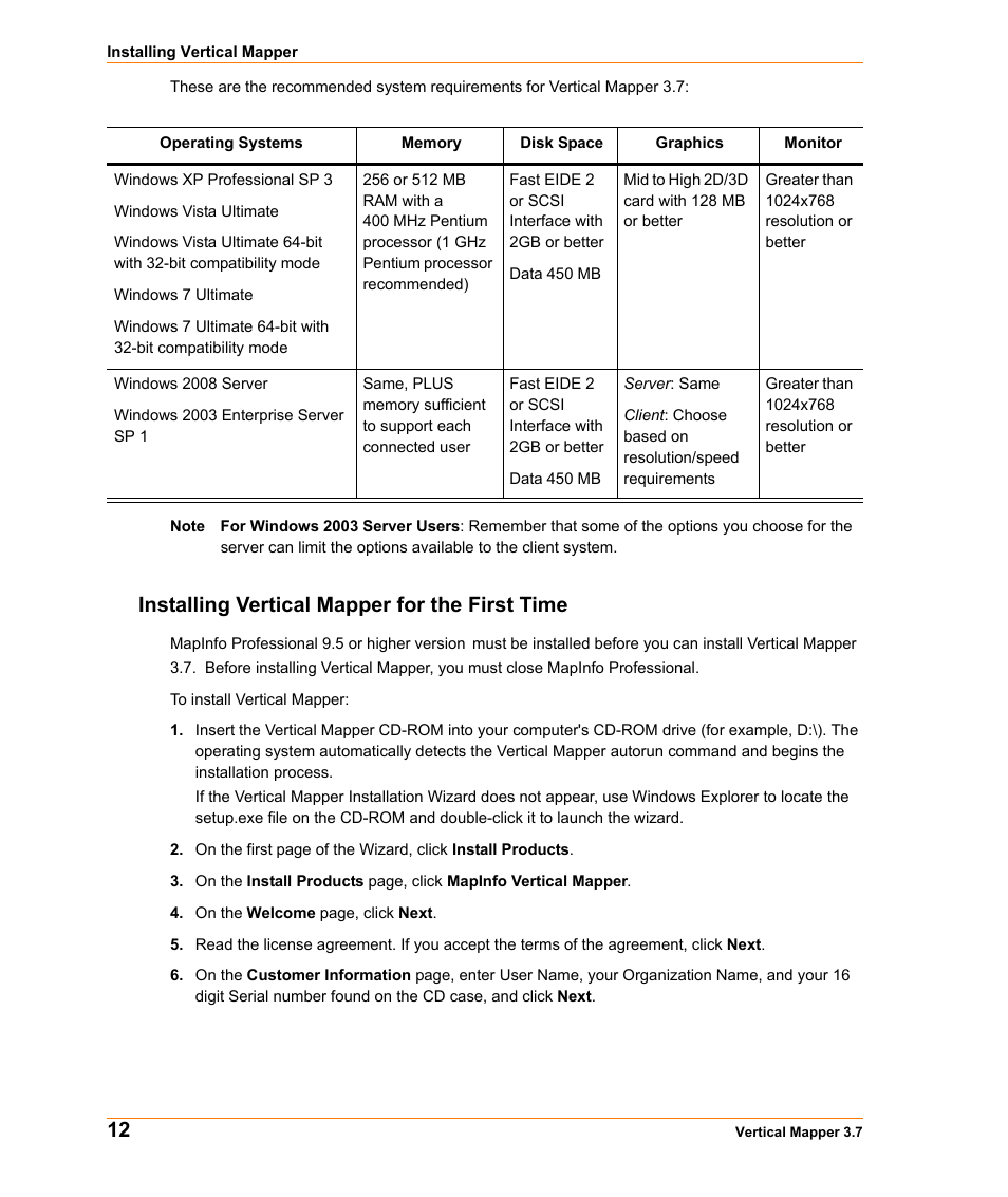 Installing vertical mapper for the first time | Pitney Bowes MapInfo Vertical Mapper User Manual | Page 12 / 213
