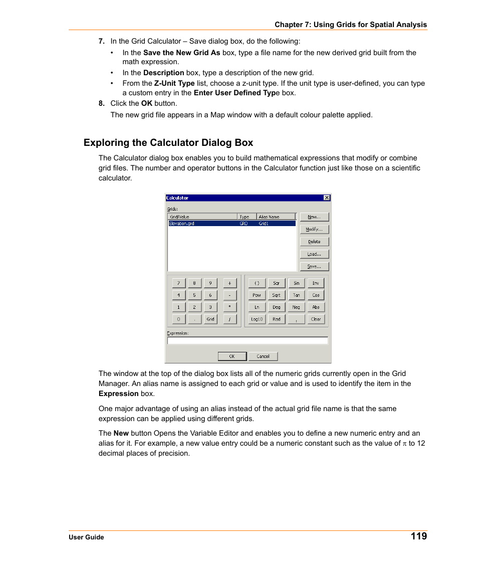 Exploring the calculator dialog box | Pitney Bowes MapInfo Vertical Mapper User Manual | Page 121 / 213