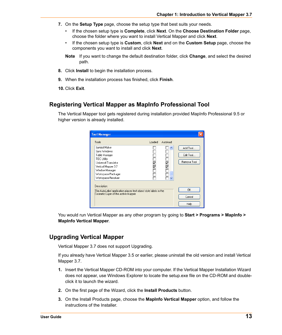 Upgrading vertical mapper | Pitney Bowes MapInfo Vertical Mapper User Manual | Page 13 / 213