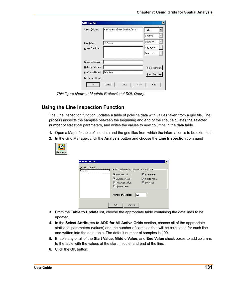Using the line inspection function | Pitney Bowes MapInfo Vertical Mapper User Manual | Page 133 / 213