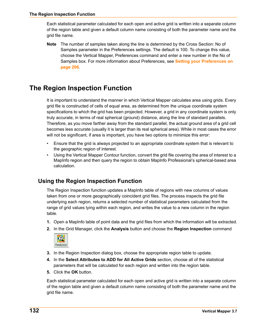 The region inspection function, Using the region inspection function | Pitney Bowes MapInfo Vertical Mapper User Manual | Page 134 / 213