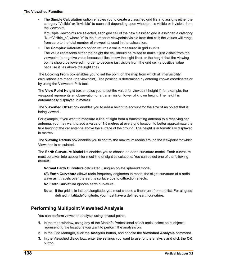 Performing multipoint viewshed analysis | Pitney Bowes MapInfo Vertical Mapper User Manual | Page 140 / 213