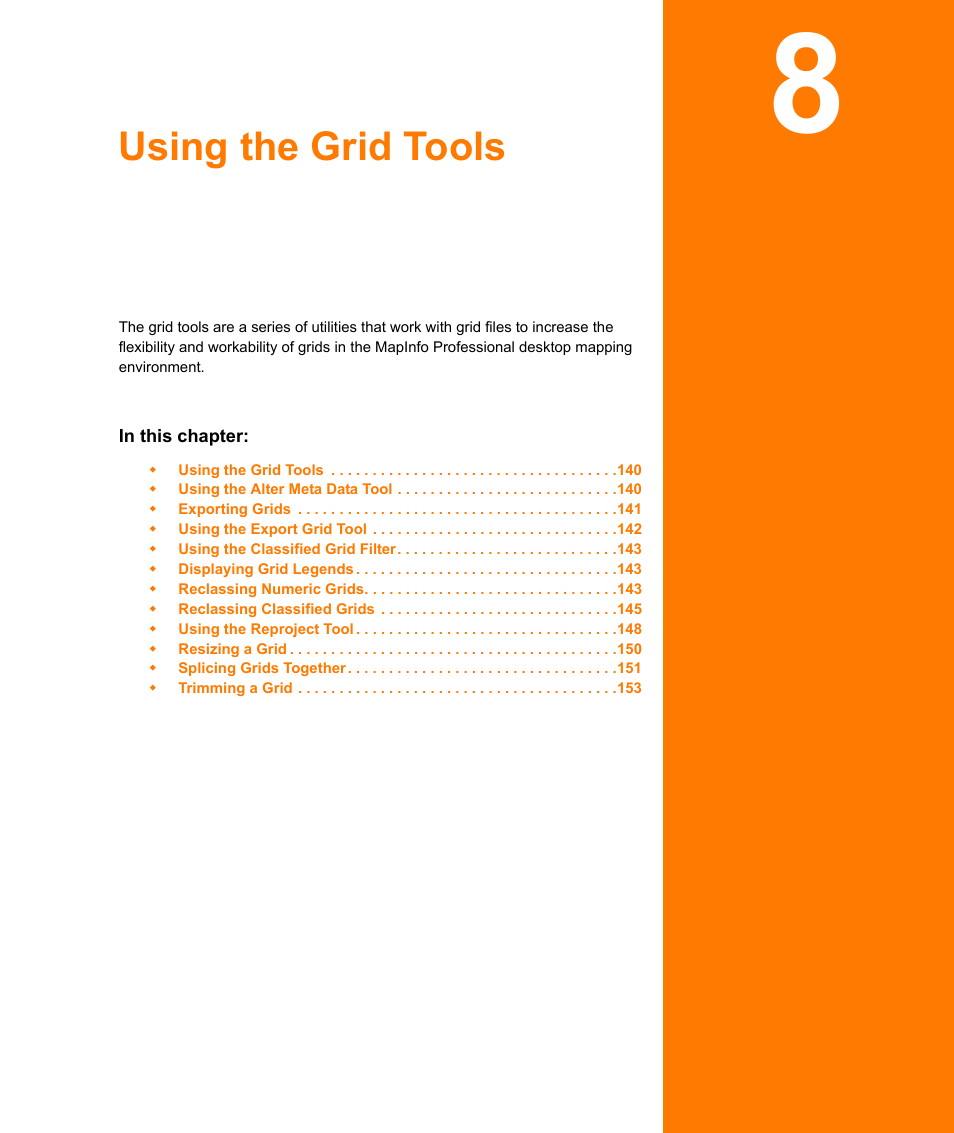 Using the grid tools, Chapter 8: using the grid tools | Pitney Bowes MapInfo Vertical Mapper User Manual | Page 141 / 213