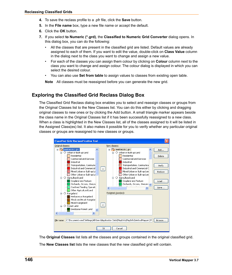 Exploring the classified grid reclass dialog box | Pitney Bowes MapInfo Vertical Mapper User Manual | Page 148 / 213