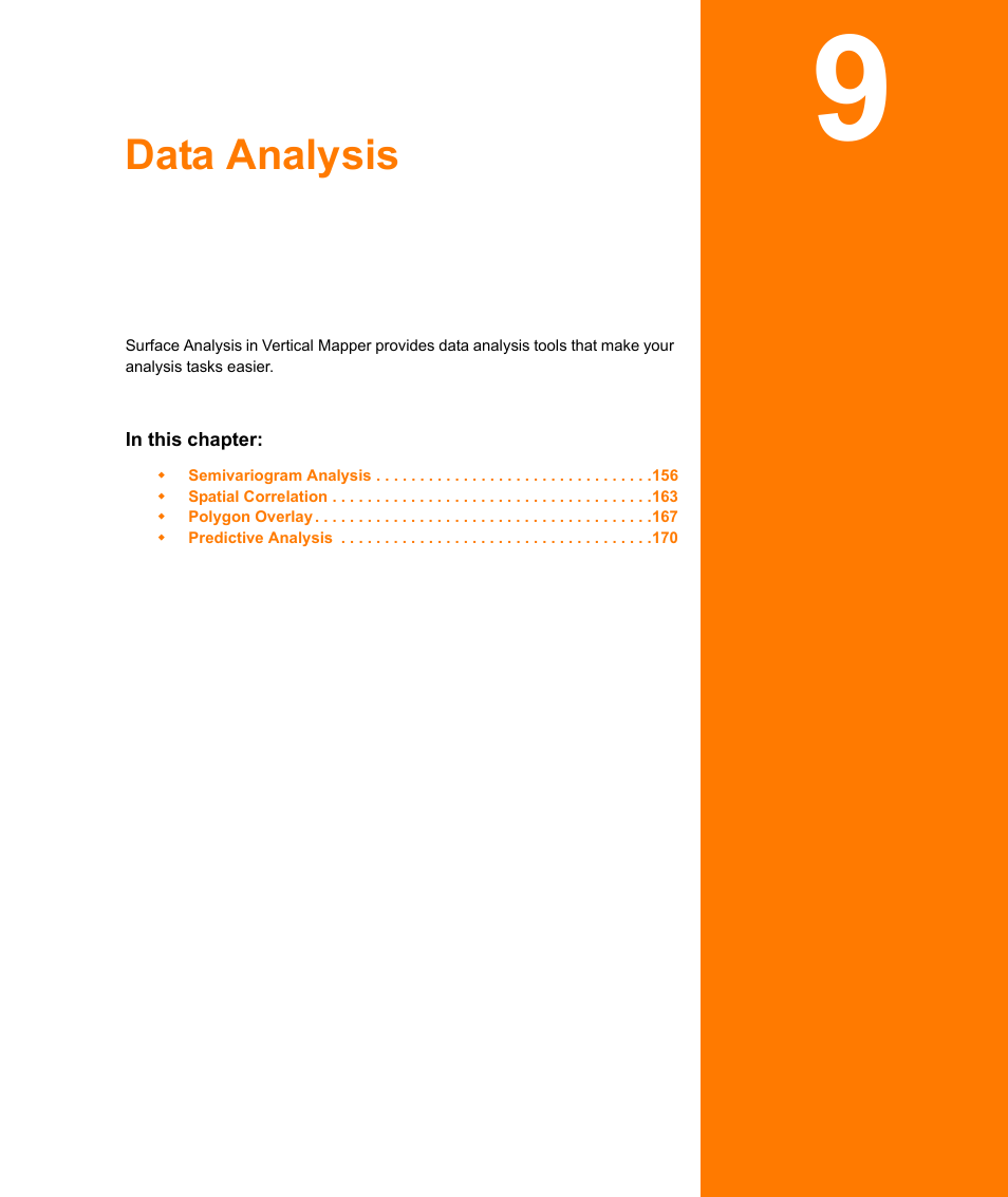 Data analysis, Chapter 9: data analysis | Pitney Bowes MapInfo Vertical Mapper User Manual | Page 157 / 213