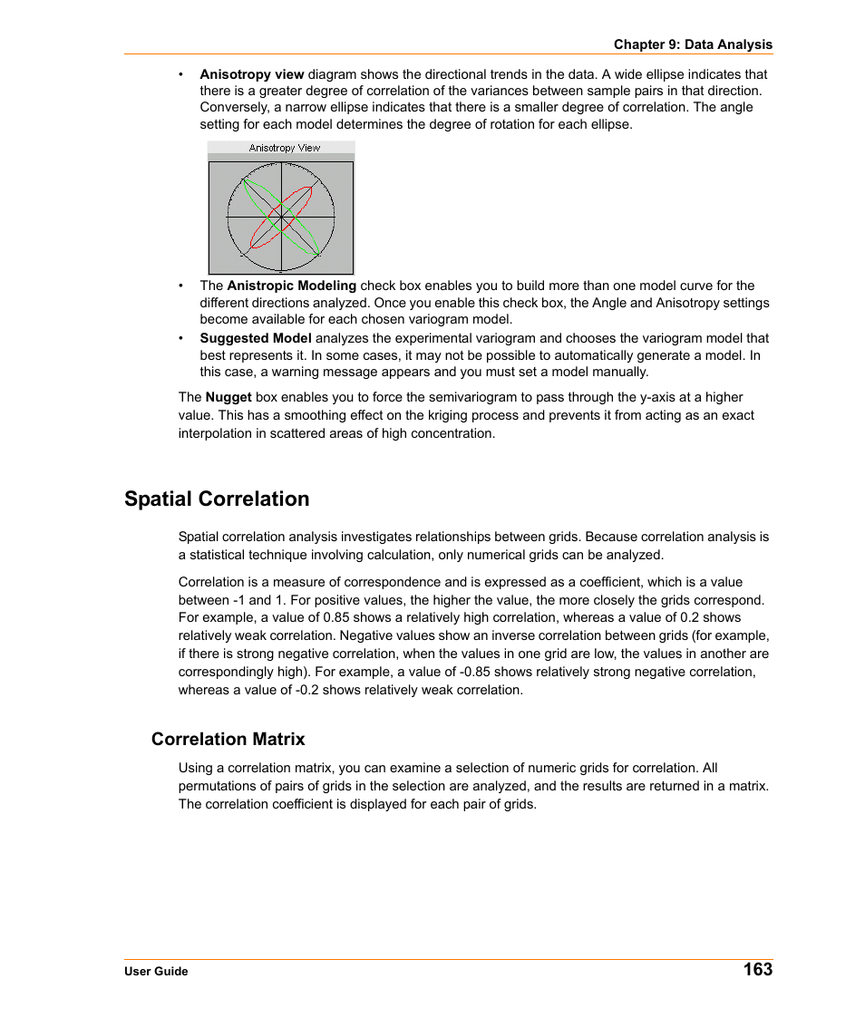 Spatial correlation, Correlation matrix | Pitney Bowes MapInfo Vertical Mapper User Manual | Page 165 / 213