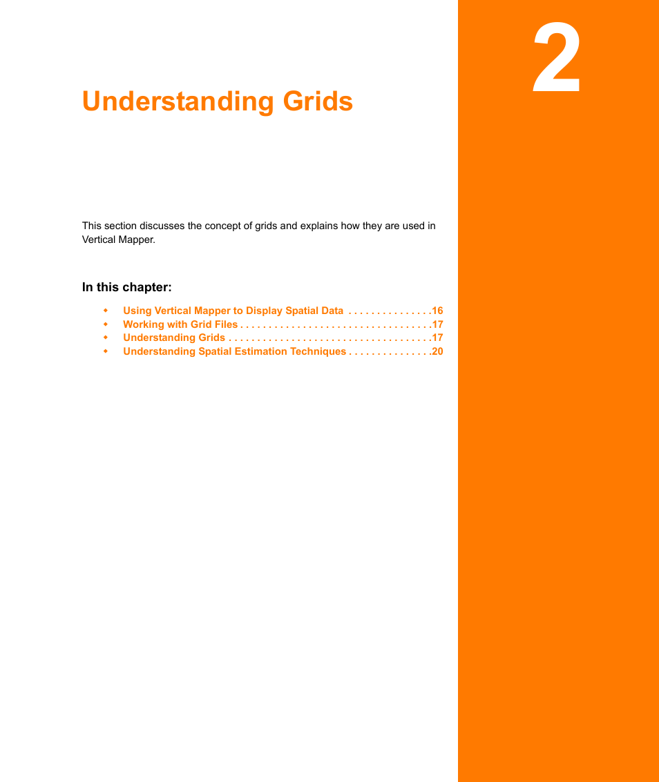 Understanding grids, Chapter 2: understanding grids | Pitney Bowes MapInfo Vertical Mapper User Manual | Page 17 / 213