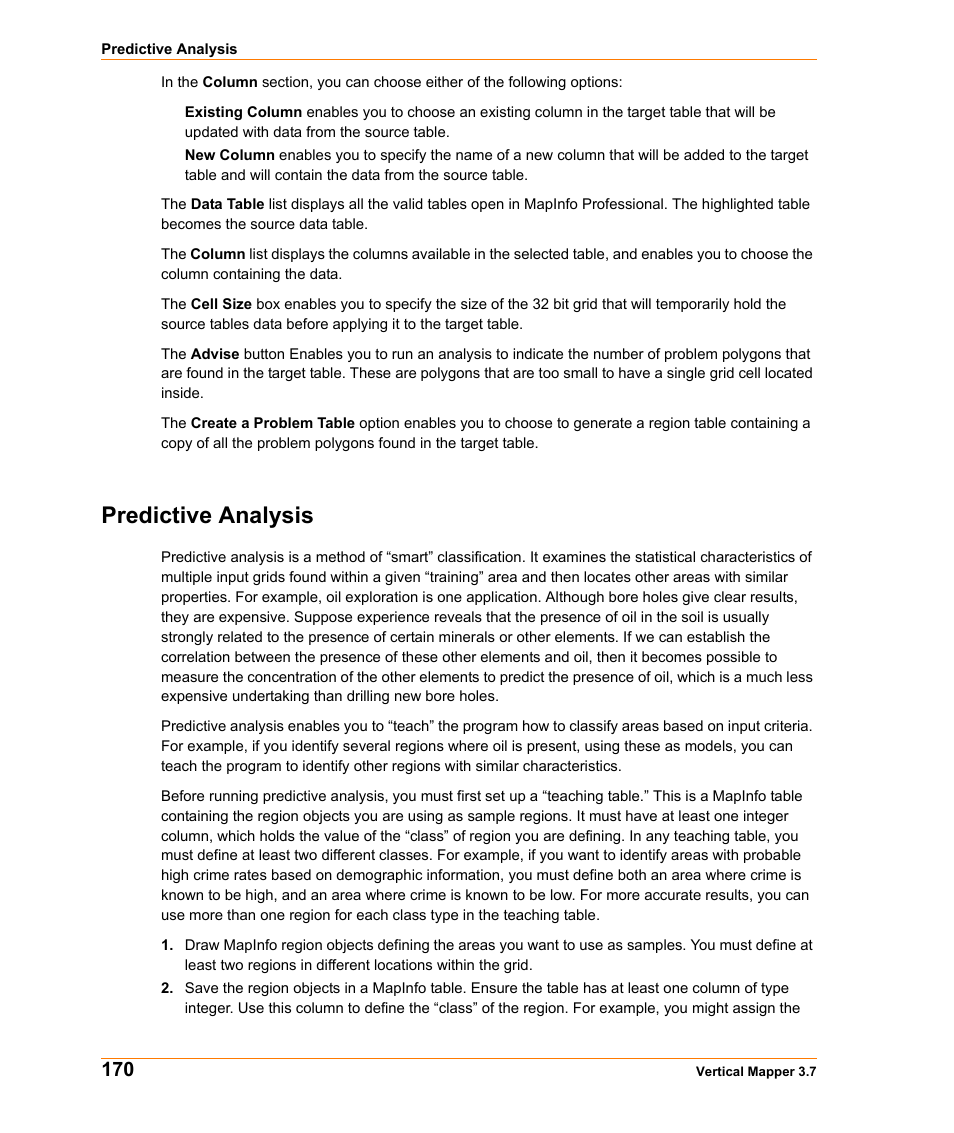 Predictive analysis | Pitney Bowes MapInfo Vertical Mapper User Manual | Page 172 / 213