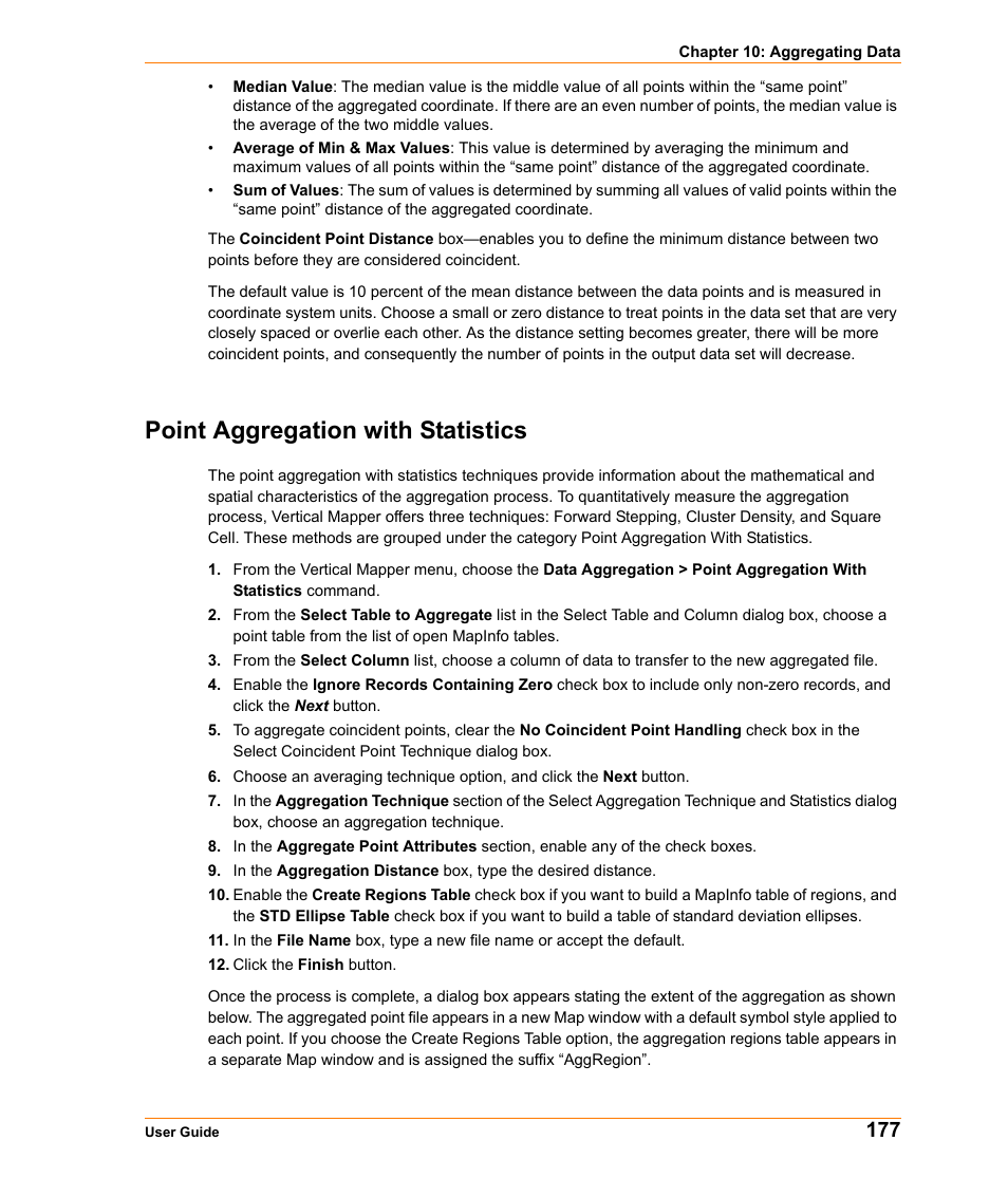 Point aggregation with statistics | Pitney Bowes MapInfo Vertical Mapper User Manual | Page 179 / 213