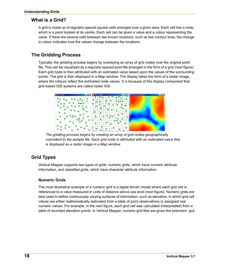 What is a grid, The gridding process, Grid types | What is a grid? the gridding process grid types | Pitney Bowes MapInfo Vertical Mapper User Manual | Page 20 / 213