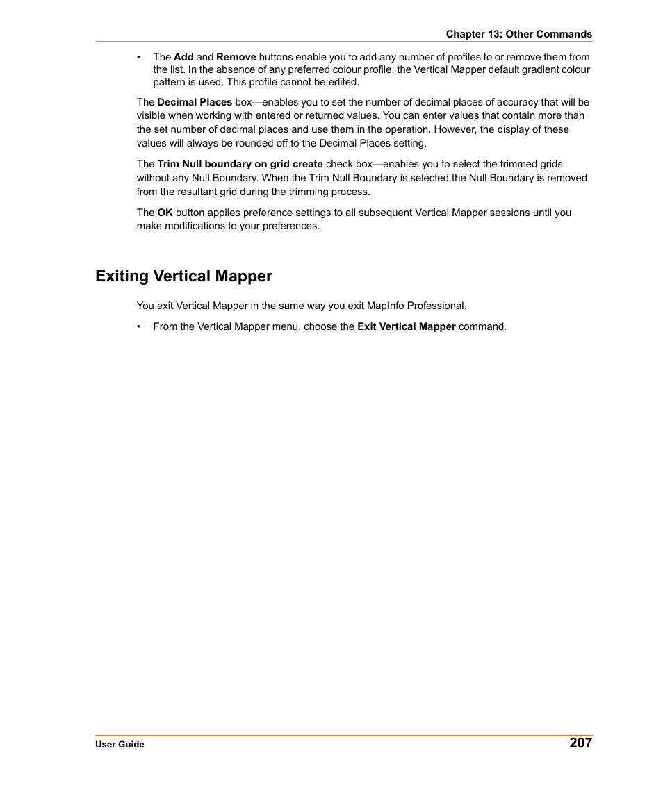 Exiting vertical mapper | Pitney Bowes MapInfo Vertical Mapper User Manual | Page 209 / 213