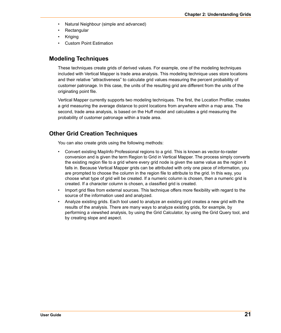 Modeling techniques, Other grid creation techniques, Modeling techniques other grid creation techniques | Pitney Bowes MapInfo Vertical Mapper User Manual | Page 23 / 213