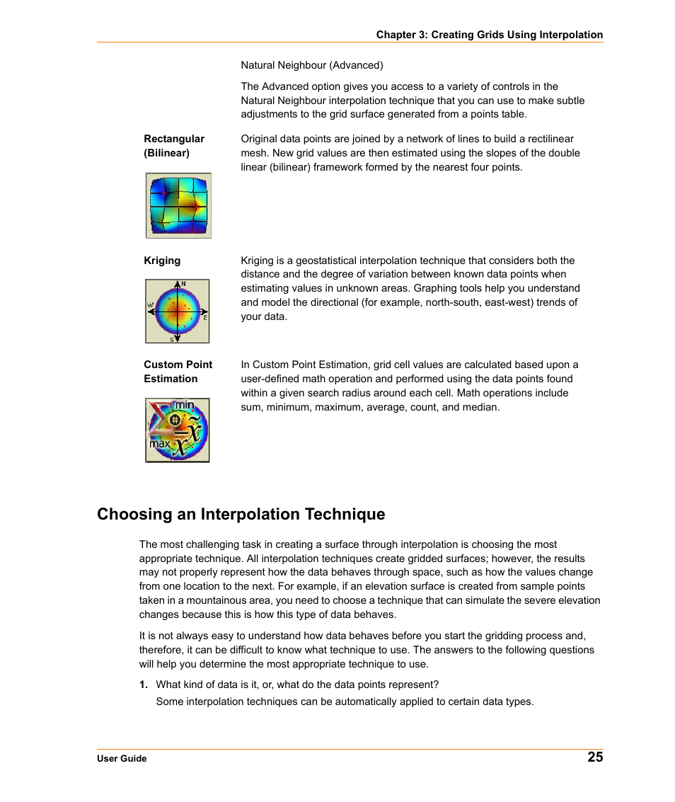 Choosing an interpolation technique | Pitney Bowes MapInfo Vertical Mapper User Manual | Page 27 / 213