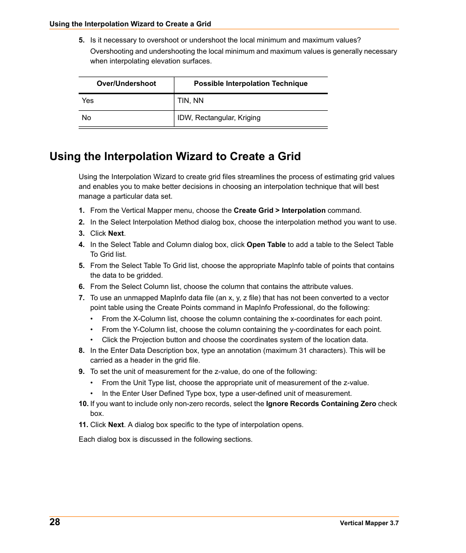 Using the interpolation wizard to create a grid | Pitney Bowes MapInfo Vertical Mapper User Manual | Page 30 / 213