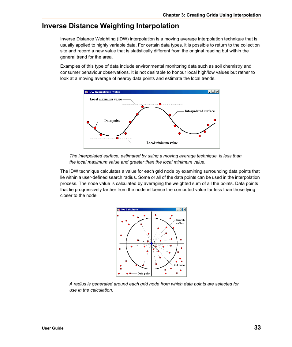 Inverse distance weighting interpolation | Pitney Bowes MapInfo Vertical Mapper User Manual | Page 35 / 213