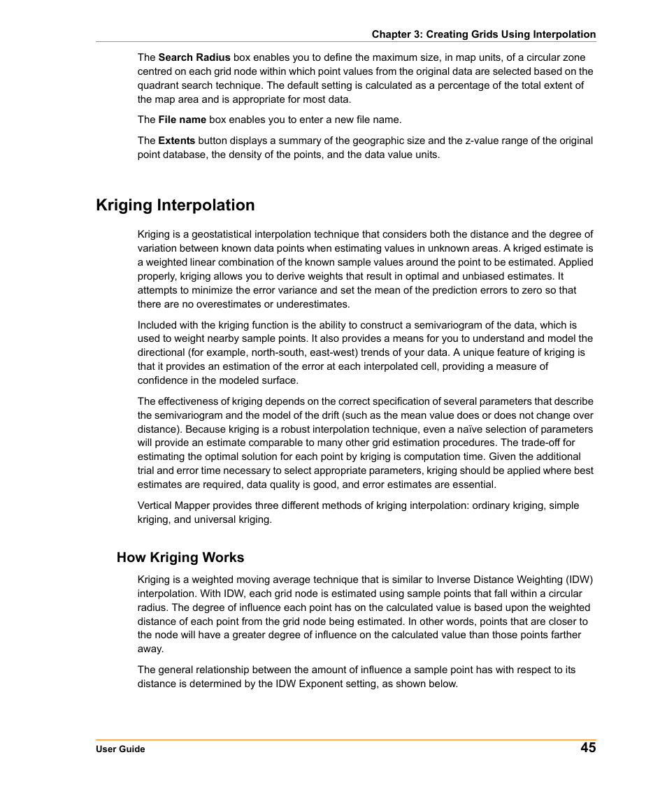 Kriging interpolation, How kriging works | Pitney Bowes MapInfo Vertical Mapper User Manual | Page 47 / 213