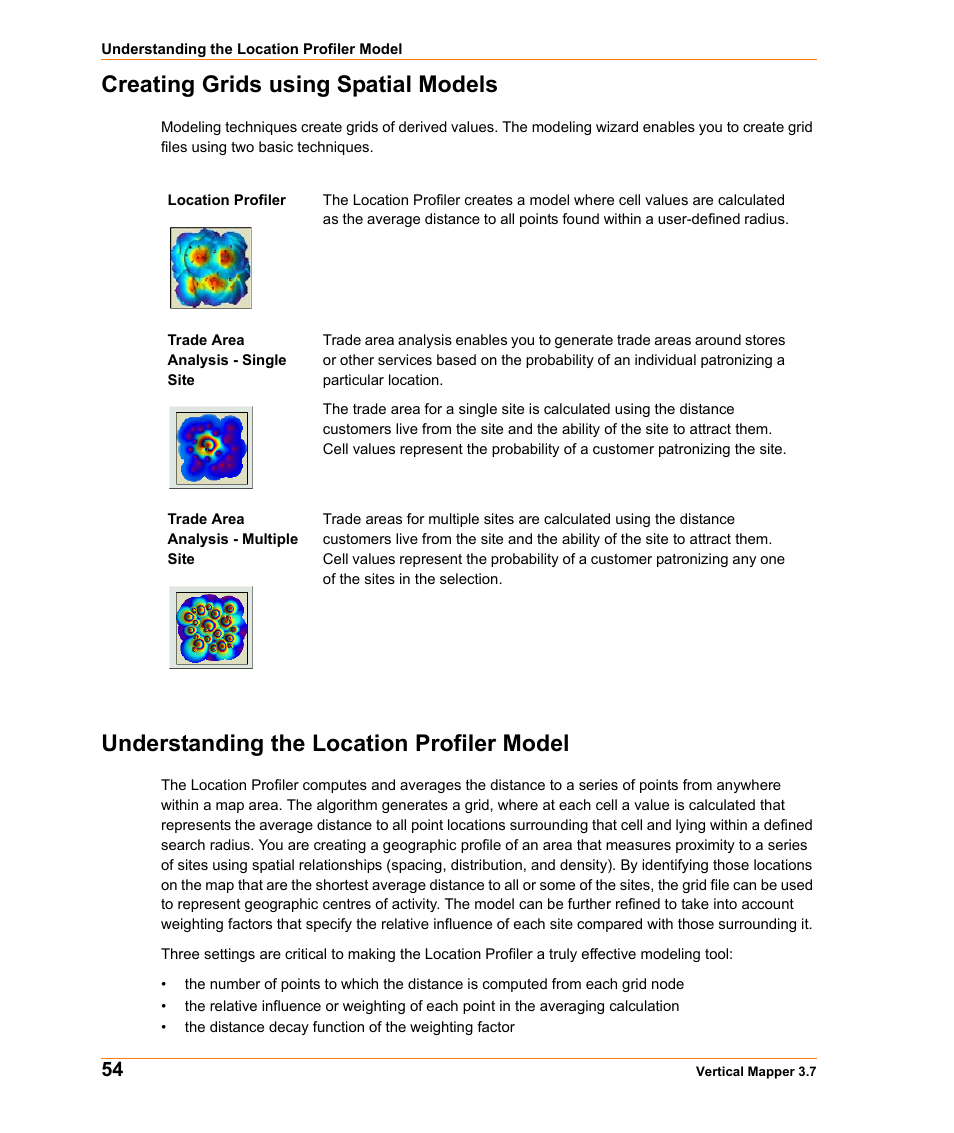 Creating grids using spatial models, Understanding the location profiler model | Pitney Bowes MapInfo Vertical Mapper User Manual | Page 56 / 213