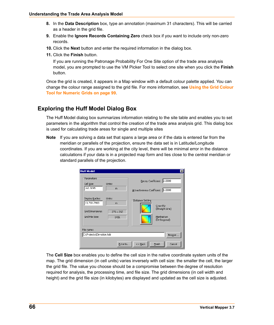 Exploring the huff model dialog box | Pitney Bowes MapInfo Vertical Mapper User Manual | Page 68 / 213