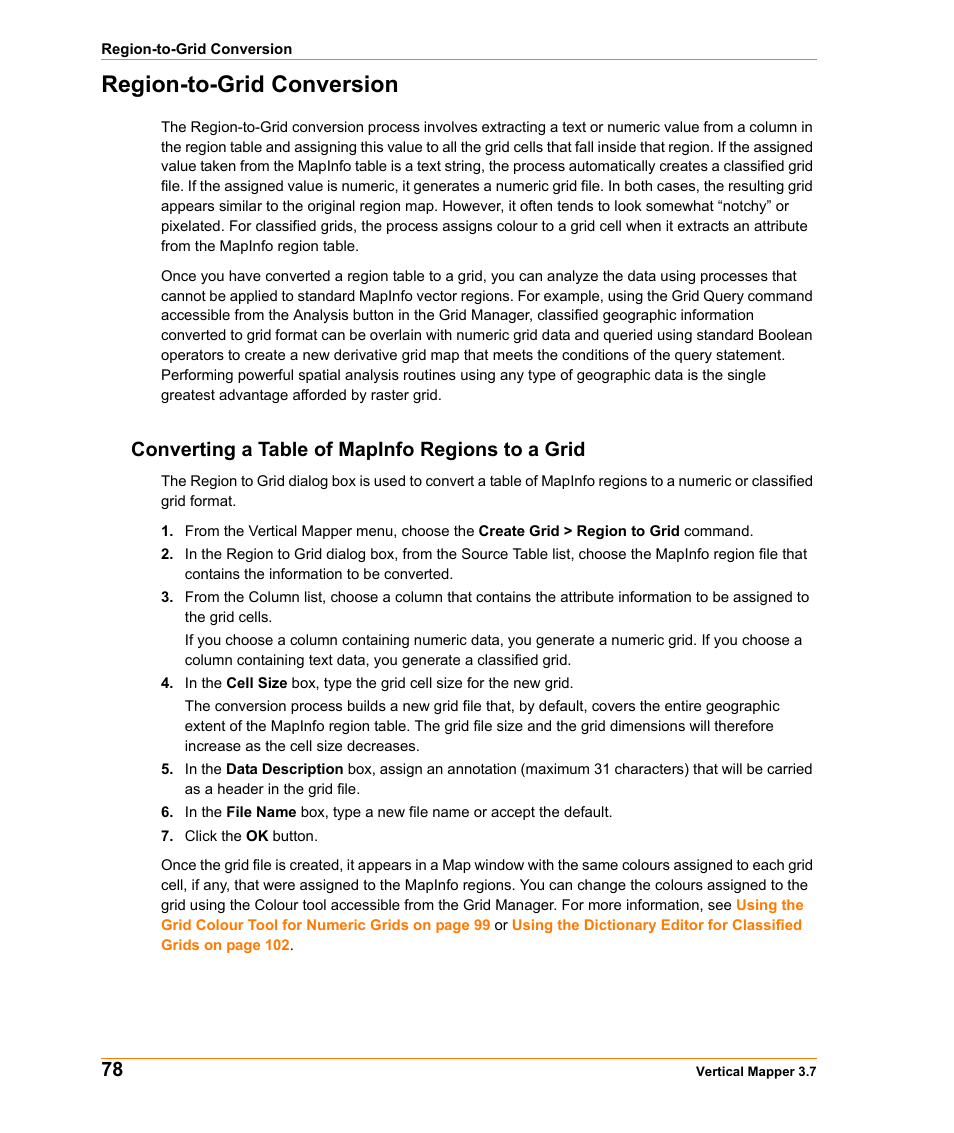 Region-to-grid conversion, Converting a table of mapinfo regions to a grid | Pitney Bowes MapInfo Vertical Mapper User Manual | Page 80 / 213