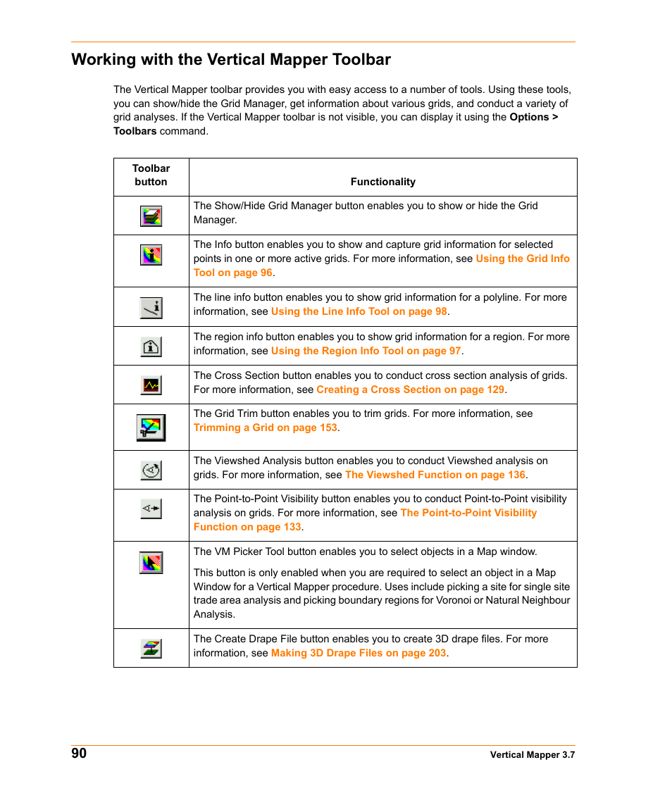 Working with the vertical mapper toolbar | Pitney Bowes MapInfo Vertical Mapper User Manual | Page 92 / 213