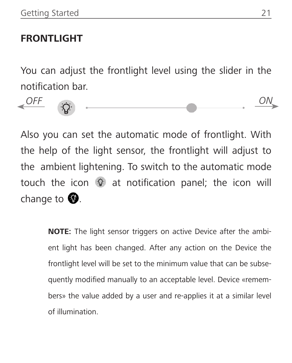 Frontlight, Connecting to the internet, Frontlight 21 connecting to the internet | PocketBook Sense with KENZO cover User Manual | Page 21 / 93