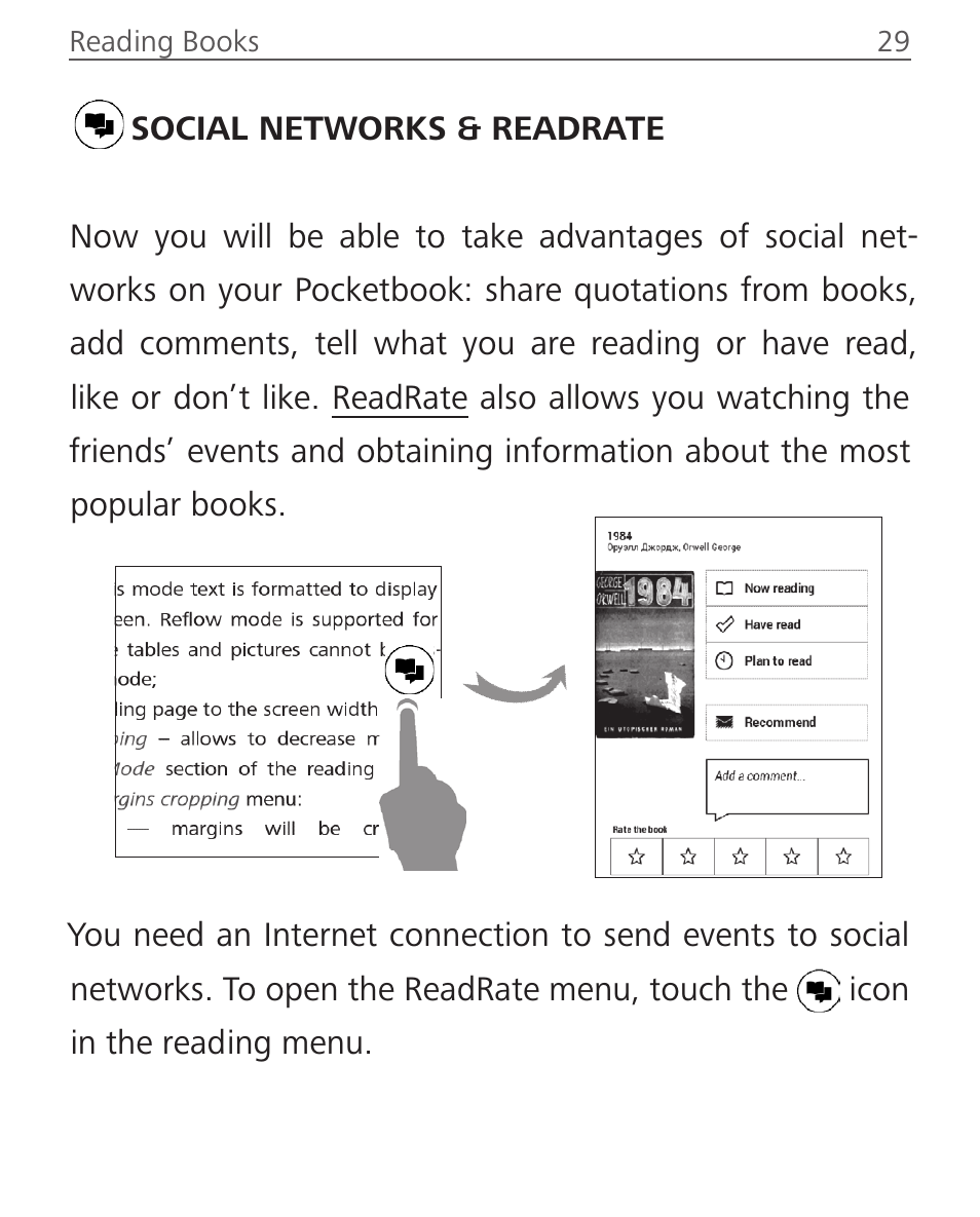 Social networks & readrate | PocketBook Sense with KENZO cover User Manual | Page 29 / 93