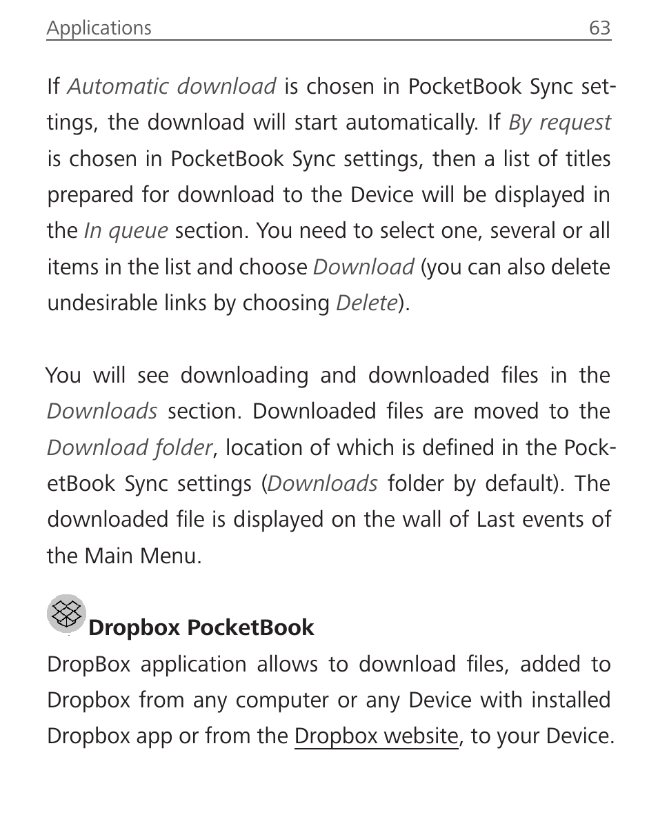 Dropbox pocketbook, Read mor | PocketBook Sense with KENZO cover User Manual | Page 63 / 93