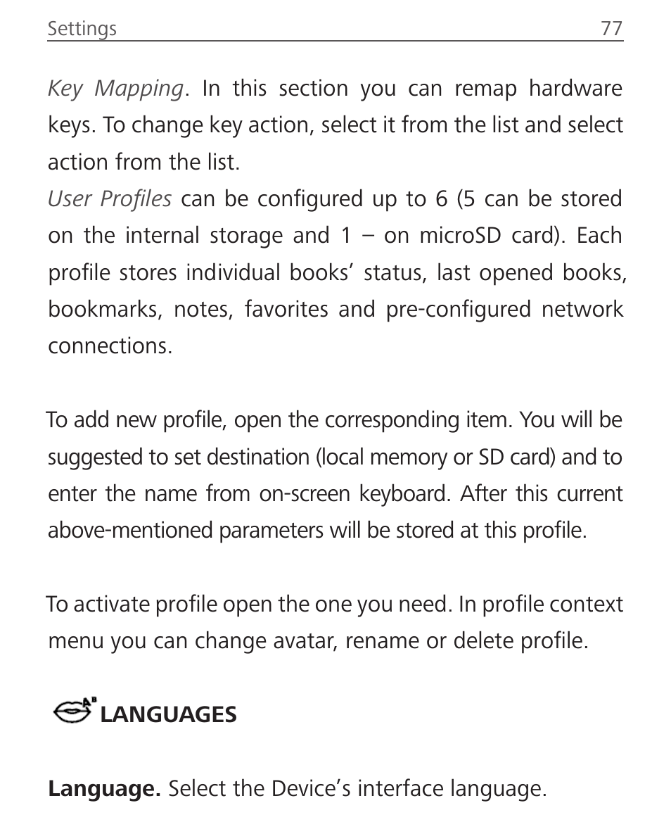 Languages, Languages 77 | PocketBook Sense with KENZO cover User Manual | Page 77 / 93